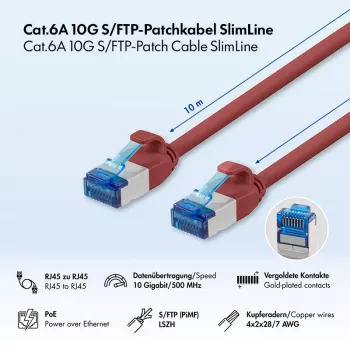 LogiLink Cat.6A Slim S/FTP LSZH Patch Cable, sarkans, 10 m