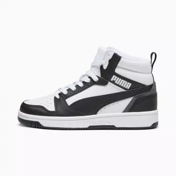 Puma Rebound V6 Mid bērnu kedas balti melnas 393831 01 38. izmērs