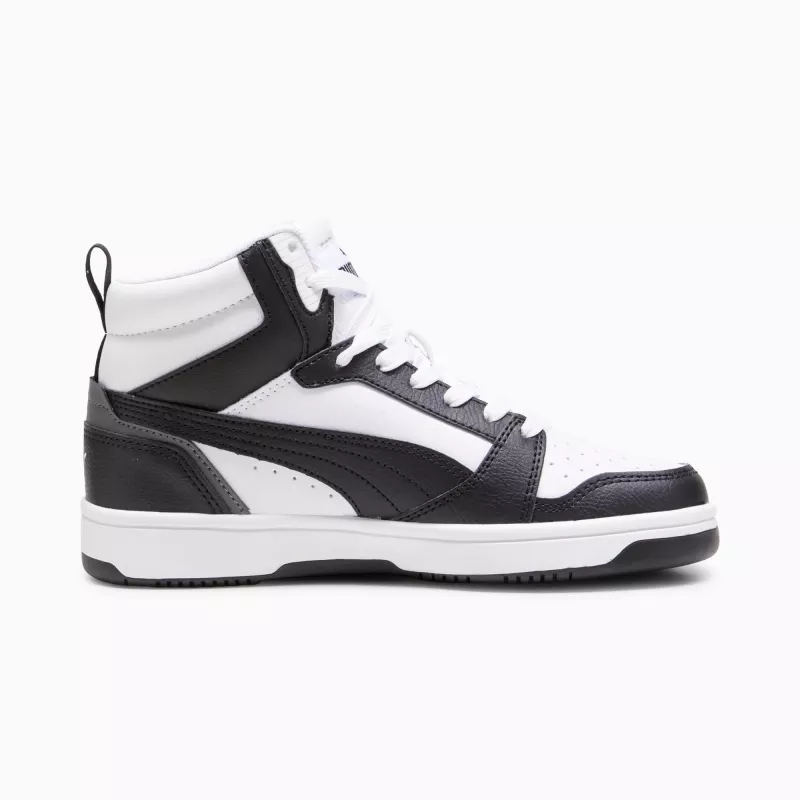 Puma Rebound V6 Mid bērnu kedas balti melnas 393831 01 38. izmērs
