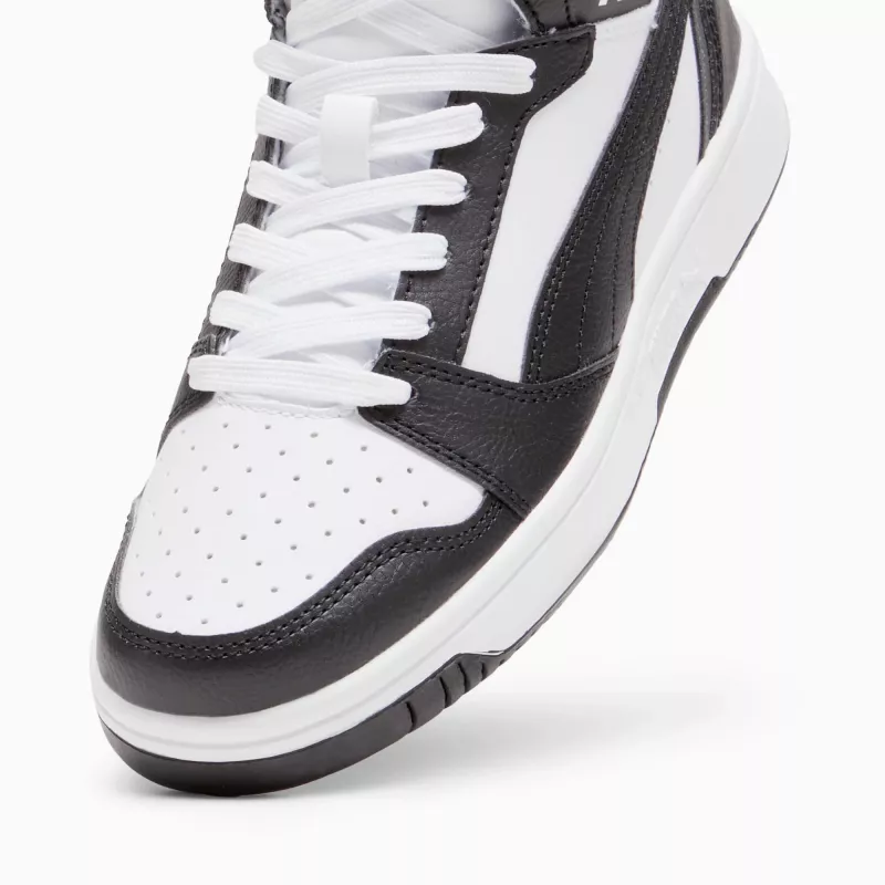 Puma Rebound V6 Mid bērnu kedas balti melnas 393831 01 38. izmērs