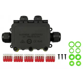 Kabelmeister 4-virzienu bezinstrumentu IP68 savienojuma kārba, 450V/25A, 0.5-2.5mm², melna