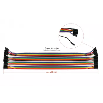 Kabelmeister 40-Pin Jumper Wire komplekts, 3 lentes (tēviņš-tēviņš, mātīte-mātīte, tēviņš-mātīte), 20 cm, 24 AWG, varavīksnes krāsās, Arduino, Raspberry Pi, maizes dēlim