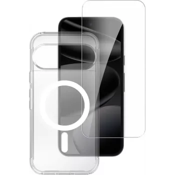 4smarts 360° Premium Protection komplekts Google Pixel 11 / 11 Pro – rūdīta stikla ekrāna aizsargs un caurspīdīgs TPU maciņš