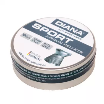 DIANA Sport 4,5 mm Diabolo lodes .177 Cal, 500 gab., apaļa galviņa, svins, gaisa šautenēm un pistolēm
