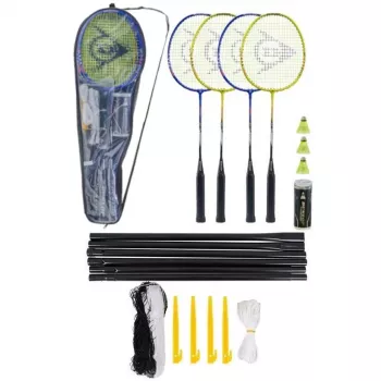 Dunlop Nitro 4 Badminton komplekts - 4 rūdīta tērauda raketes, 3 neilona volāniņi, soma