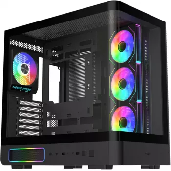 Fortron M581 Mid-Tower korpuss, melns, panorāmas rūdīts stikls, 4x ARGB ventilatori