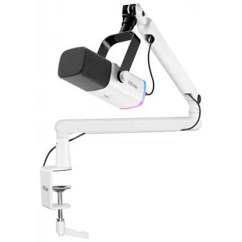 FIFINE TAM8W Dinamiskais XLR/USB podkāstu mikrofons ar strēles turētāju, balts