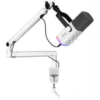 FIFINE TAM8W Dinamiskais XLR/USB podkāstu mikrofons ar strēles turētāju, balts