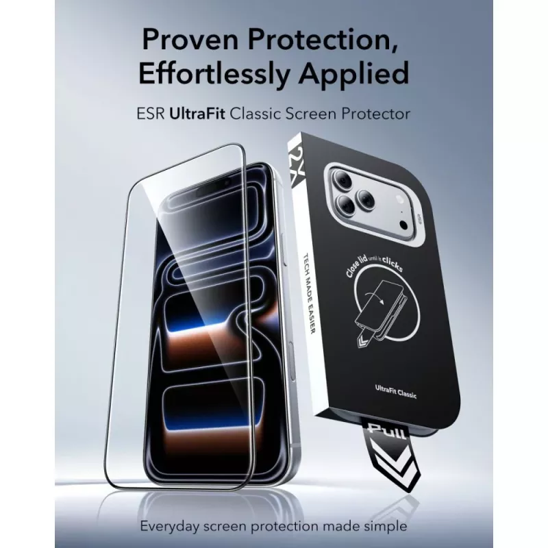 ESR Ultra-Fit Classic rūdīta stikla ekrāna aizsargs 2-pack iPhone 17 Pro / 18 Pro - Melns