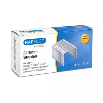 Rapesco S24807Z3 24/8 cinkota tērauda skavas - 5000 gab., 8 mm kājiņa, sudraba