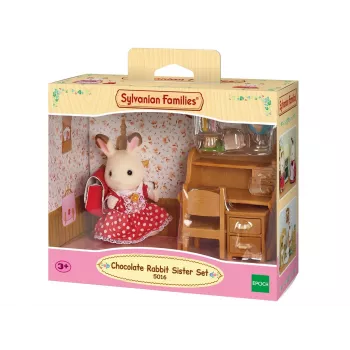 Sylvanian Families Chocolate Rabbit Sister Desk Set - mācību galds ar piederumiem