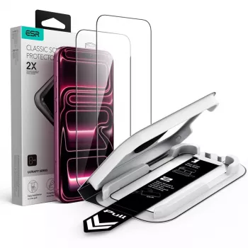 ESR UltraFit Classic rūdīta stikla ekrāna aizsargs 2 gab. komplektā iPhone 17 Pro Max / 18 Pro Max - melns