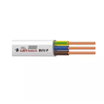 BVV-P 2x2,5 mm² balts PVC plakanais elektrokabelis, 25 m spole, 450/750 V