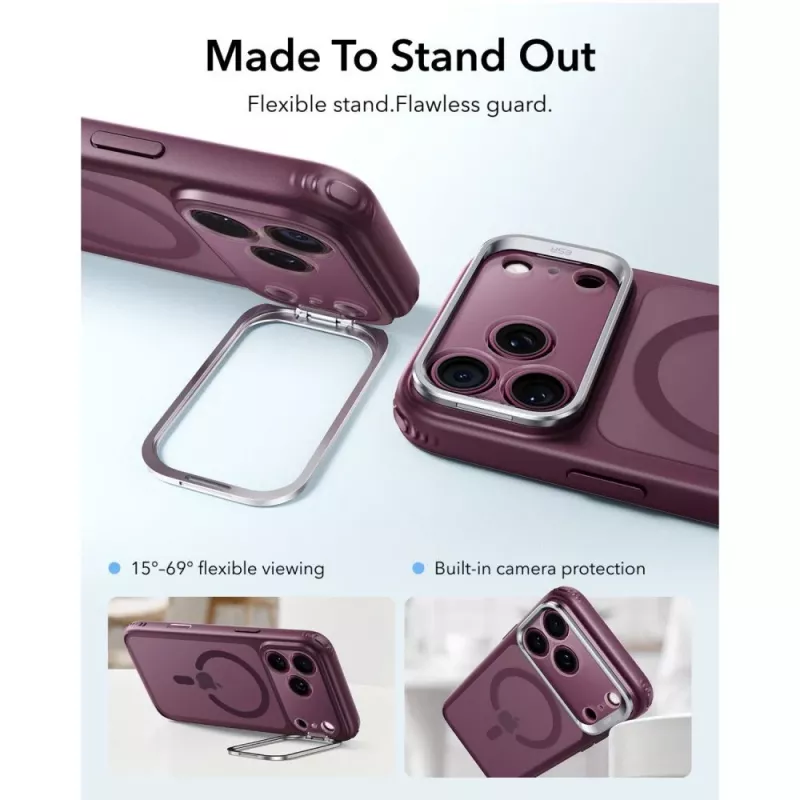 ESR Classic Hybrid Kickstand MagSafe Maciņš iPhone 17 Pro / 18 Pro - Matēti tumši bordo