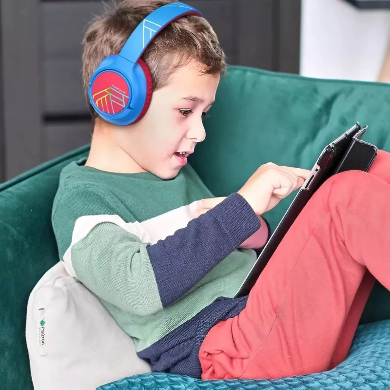 PowerLocus Bobo Kids bezvadu austiņas, LED, AUX, zilā/sarkanā