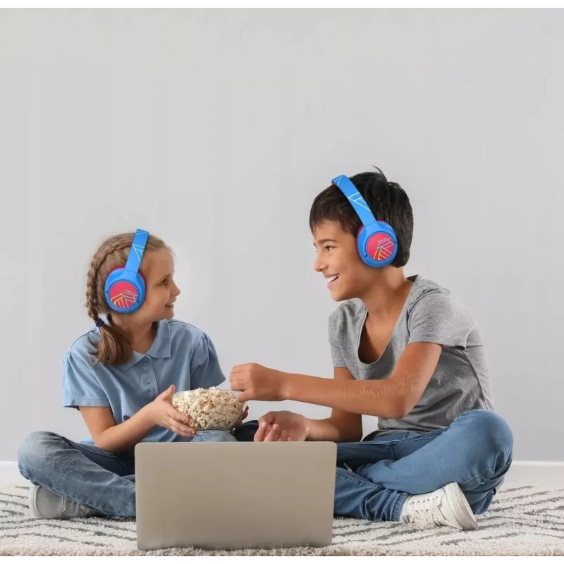 PowerLocus Bobo Kids bezvadu austiņas, LED, AUX, zilā/sarkanā