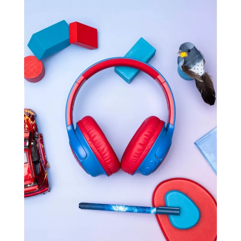 PowerLocus Bobo Kids bezvadu austiņas, LED, AUX, zilā/sarkanā