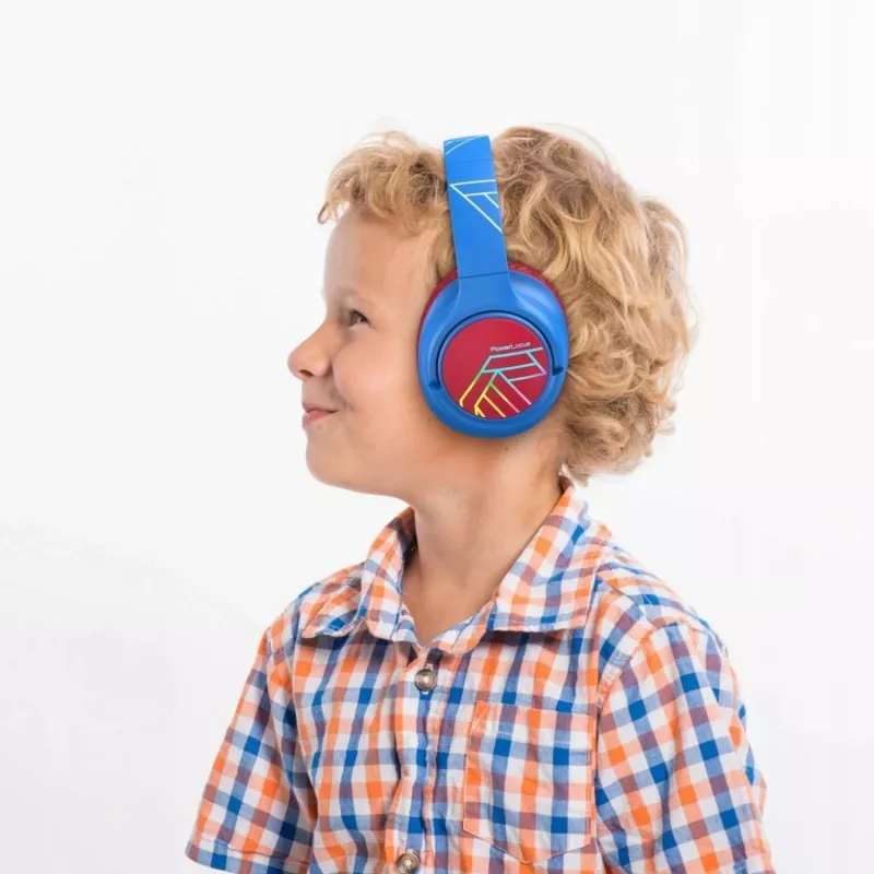 PowerLocus Bobo Kids bezvadu austiņas, LED, AUX, zilā/sarkanā