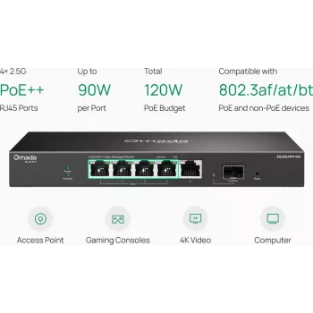 TP-Link Omada ES206XPP-M2 5 portu 2.5G PoE++ slēdzis ar 10G SFP+ augšupsaiti