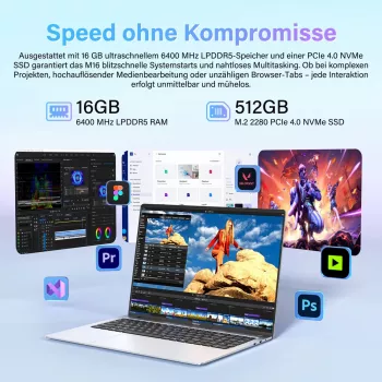 GEEKOM GeekBook M16 16 collu klēpjdators Intel Core Ultra 9 185H 16GB RAM 512GB SSD Windows 11 Pro Sudraba