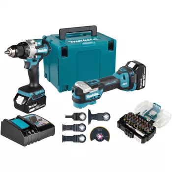 Makita DLX2592JX1 18V LXT bezsuku 2-detaļu komplekts ar kombinēto urbi, triecienskrūvgriezi, 2x 5.0Ah baterijām, ātro lādētāju un Makpac kasti