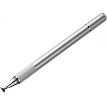 Baseus Golden Cudgel kapacitatīvā pildspalva ar dubulto galu - 7mm caurspīdīgs disks un 1,5mm vadošās šķiedras gals, sudraba