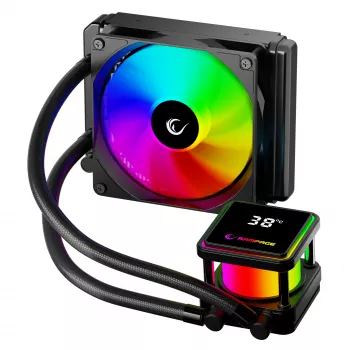 Rampage INFINITE V120 ARGB 120 mm šķidruma CPU dzesētājs ar temperatūras displeju, melns