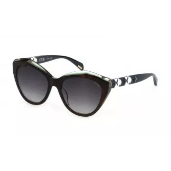 POLICE sieviešu SPLL35-5507NV Havana ģeometriskās saulesbrilles ar brūnām gradienta lēcām, 55mm