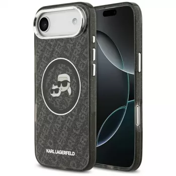 KARL LAGERFELD IML Glitter Karl & Choupette Heads Logo MagSafe maciņš iPhone Air, melns