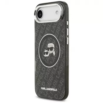 KARL LAGERFELD IML Glitter Karl & Choupette Heads Logo MagSafe maciņš iPhone Air, melns