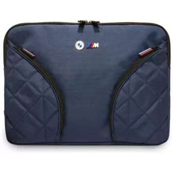 BMW Nylon Laptop Sleeve 14 collu Navy Blue ar metāla logo un aksesuāru kabatām