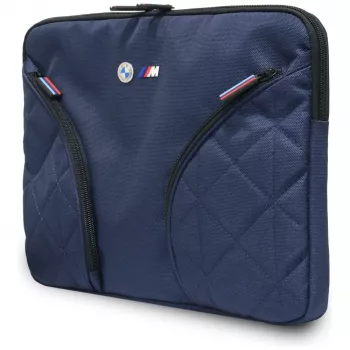 BMW Nylon Laptop Sleeve 14 collu Navy Blue ar metāla logo un aksesuāru kabatām