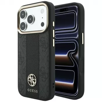 Guess 4G Stripe Round un Classic Logos MagSafe maciņš iPhone 18 Pro Max / 17 Pro Max - Melns
