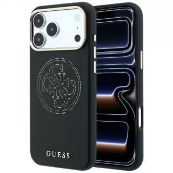 Guess Perforated 4G Gold Logo MagSafe maciņš iPhone 18 Pro / 17 Pro, melns