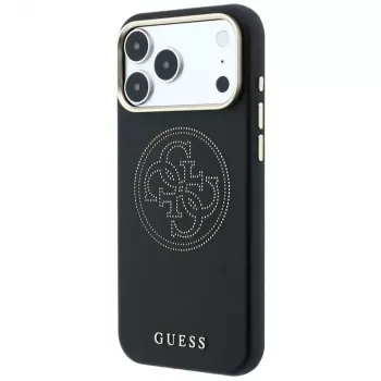 Guess Perforated 4G Gold Logo MagSafe maciņš iPhone 18 Pro / 17 Pro, melns