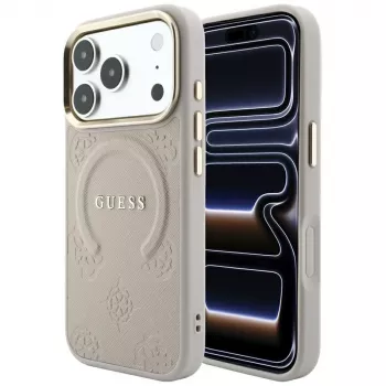 GUESS Saffiano Peony & Ring Macīgais maciņš iPhone 18 Pro Max / 17 Pro Max - Rozā