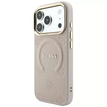 GUESS Saffiano Peony & Ring Macīgais maciņš iPhone 18 Pro Max / 17 Pro Max - Rozā
