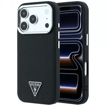 Guess Grained Triangle Logo MagSafe maciņš iPhone 17 Pro Max / 18 Pro Max - Melns