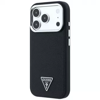 Guess Grained Triangle Logo MagSafe maciņš iPhone 17 Pro Max / 18 Pro Max - Melns