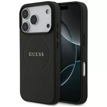 Guess Grained Gold Ring MagSafe Maciņš Apple iPhone 17 Pro / 18 Pro, Melns