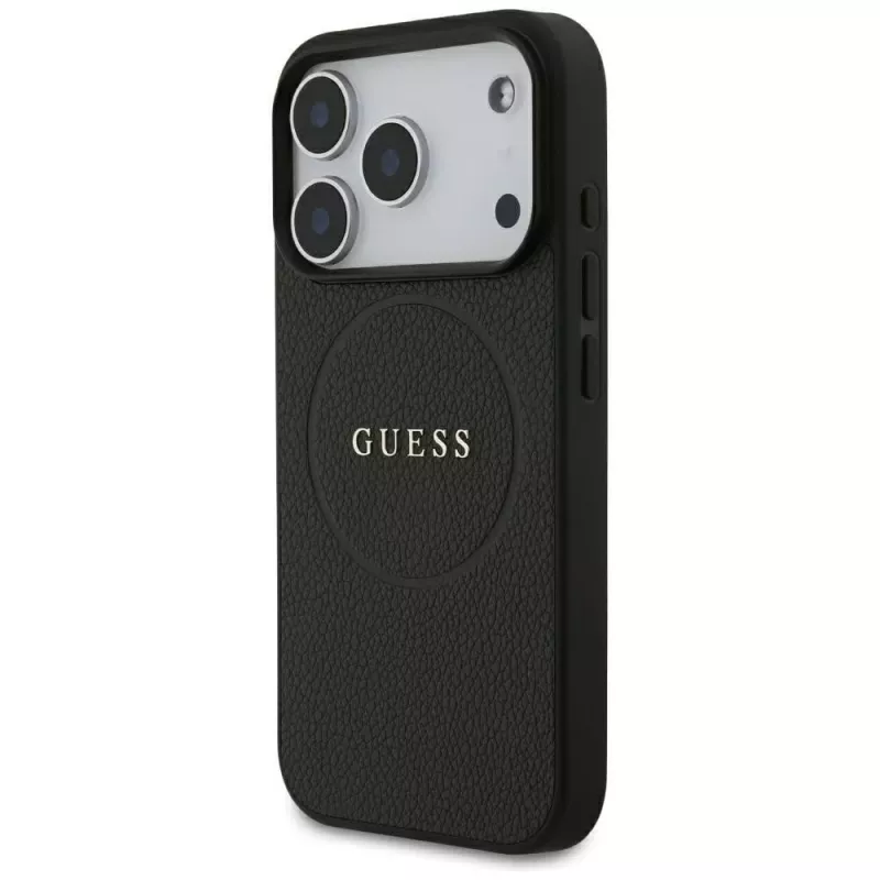 Guess Grained Gold Ring MagSafe Maciņš Apple iPhone 17 Pro / 18 Pro, Melns