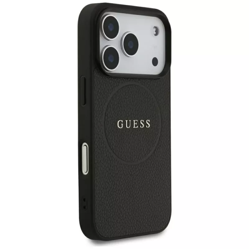 Guess Grained Gold Ring MagSafe Maciņš Apple iPhone 17 Pro / 18 Pro, Melns
