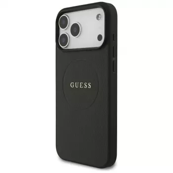 Guess Grained Gold Ring MagSafe maciņš Apple iPhone 18 Pro Max / 17 Pro Max, melns