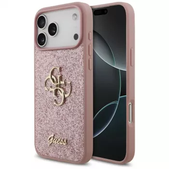 GUESS Fixed Glitter Big 4G maciņš iPhone 18 Pro Max / 17 Pro Max - Rozā