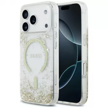 Guess Resin Bottom Glitter MagSafe maciņš iPhone 18 Pro / 17 Pro, zelts