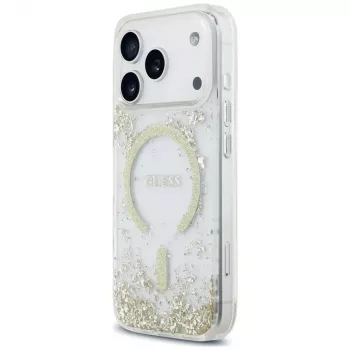 Guess Resin Bottom Glitter MagSafe maciņš iPhone 18 Pro / 17 Pro, zelts