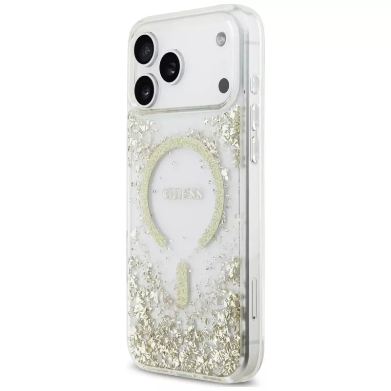 Guess Resin Bottom Glitter MagSafe Maciņš iPhone 18 Pro Max / 17 Pro Max, Zelts