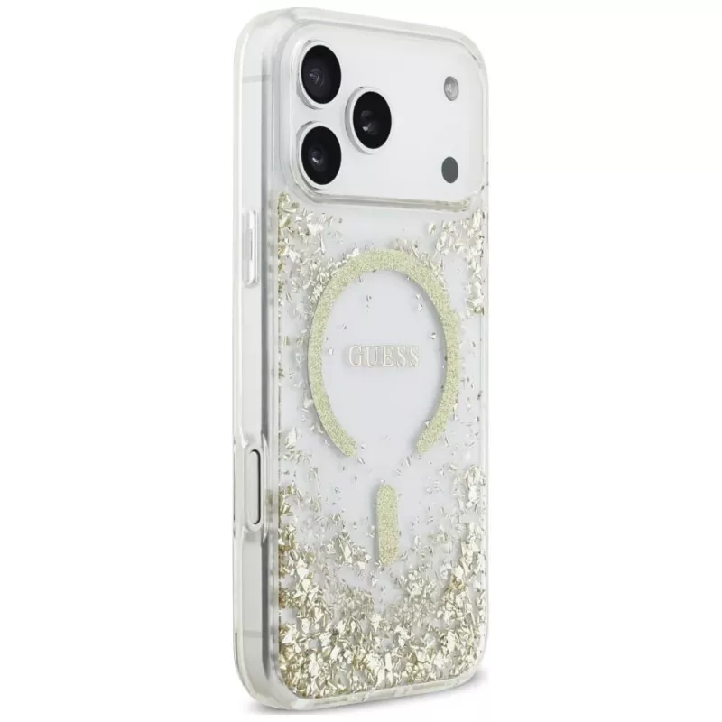 Guess Resin Bottom Glitter MagSafe Maciņš iPhone 18 Pro Max / 17 Pro Max, Zelts