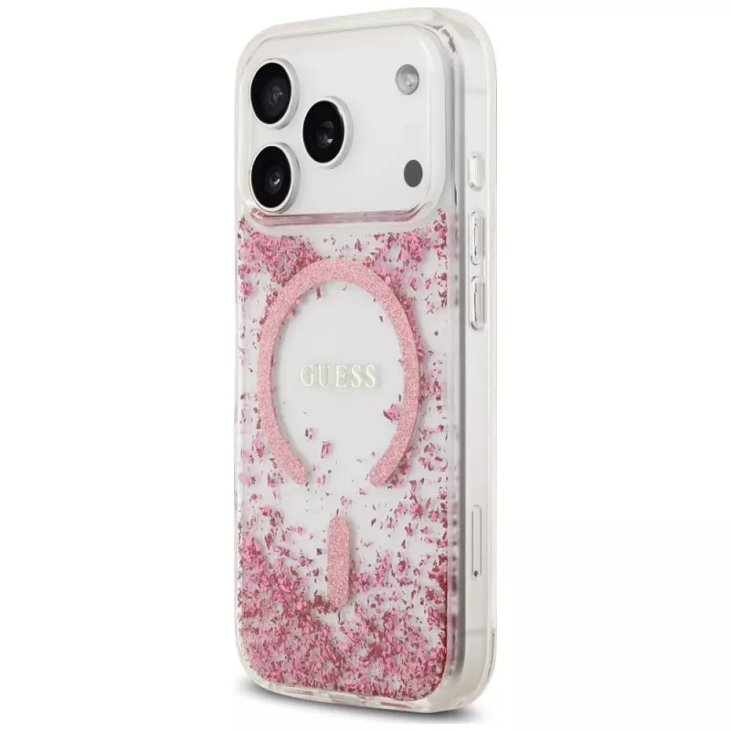 Guess Resin Bottom Glitter MacSafe maciņš Apple iPhone 18 Pro / 17 Pro, rozā