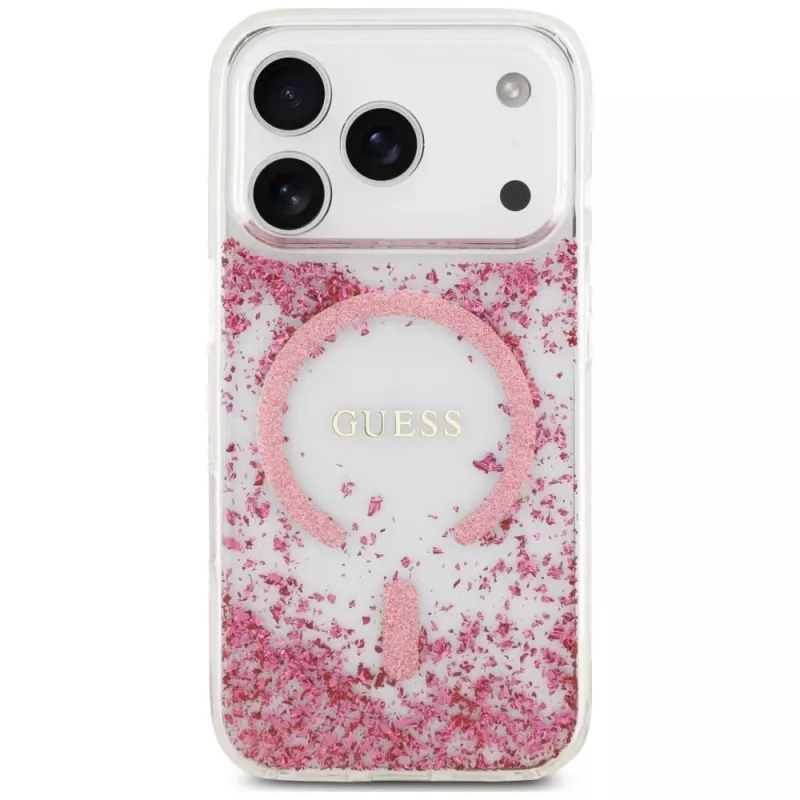 Guess Resin Bottom Glitter MacSafe maciņš Apple iPhone 18 Pro / 17 Pro, rozā